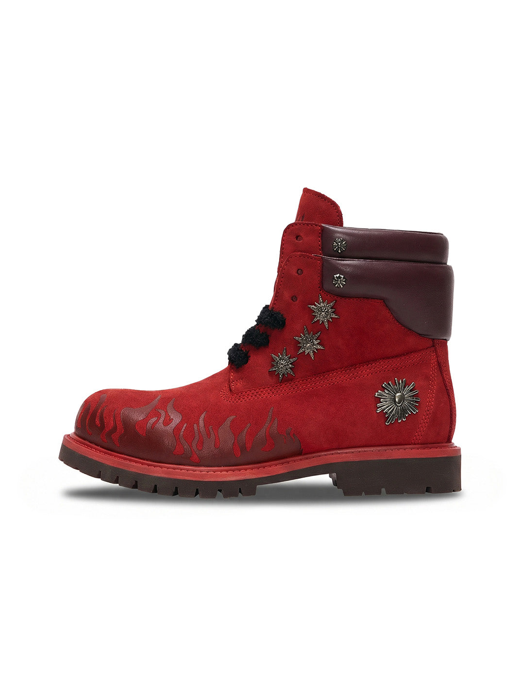 Flame Applique Genuine Leather Combat Boots