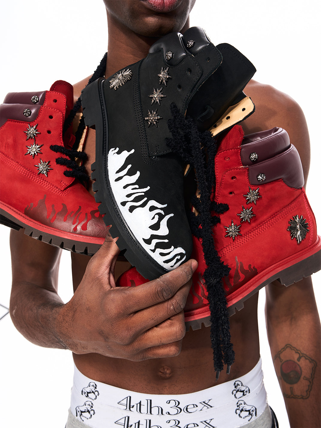 Flame Applique Genuine Leather Combat Boots