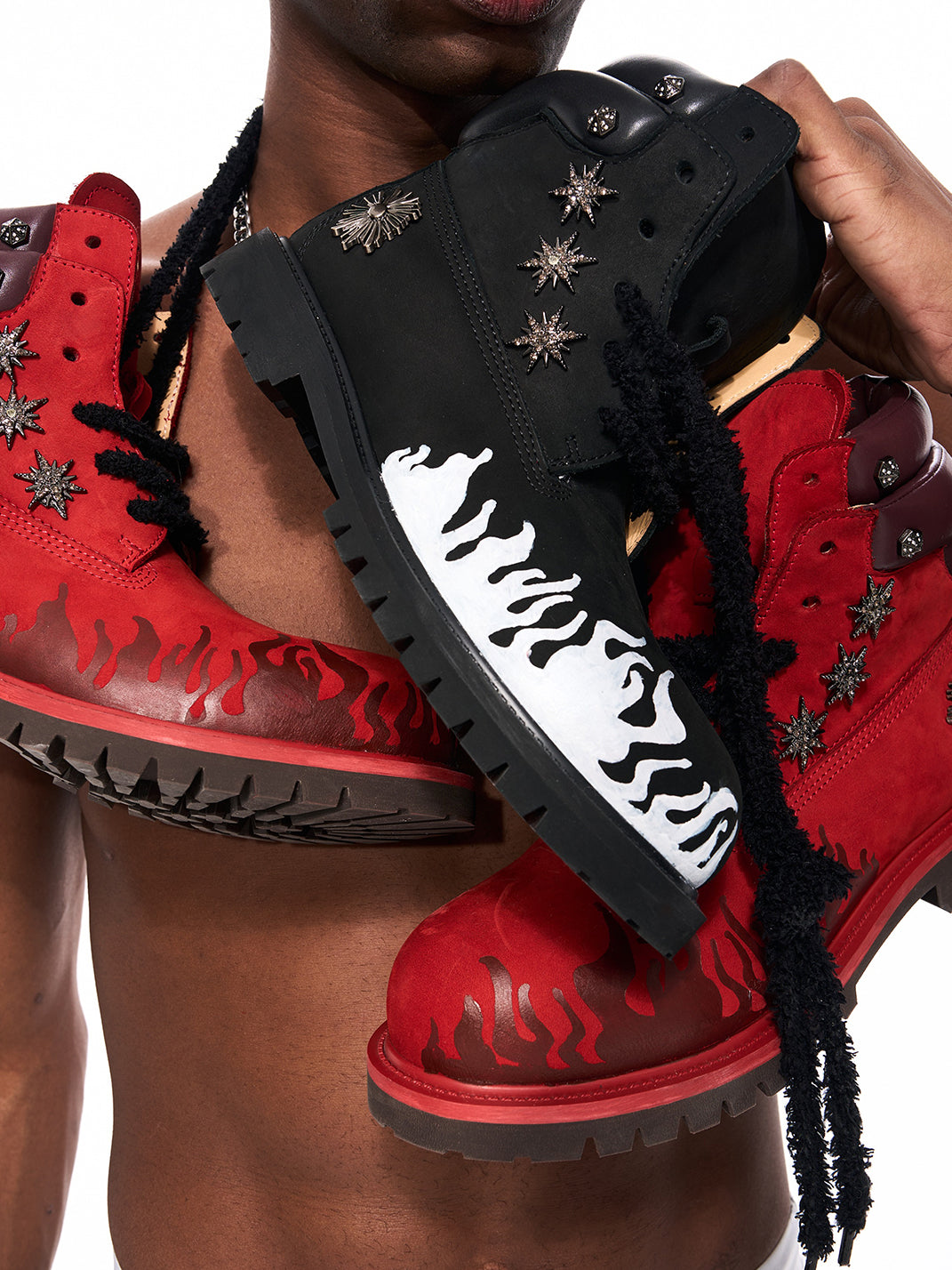 Flame Applique Genuine Leather Combat Boots