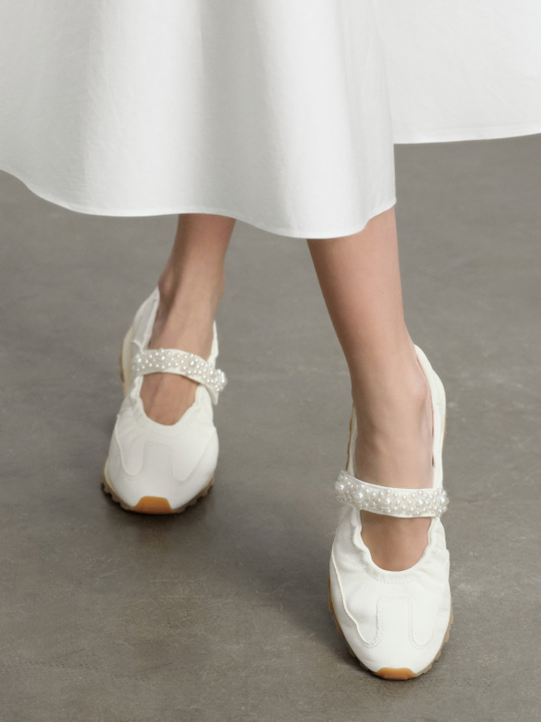 Pearl-Strap Leather Ballet Mary Janes