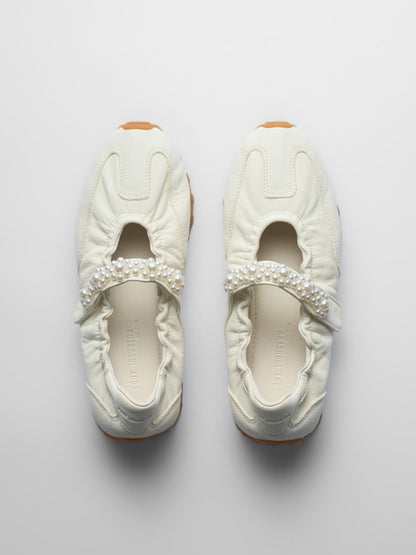 Pearl-Strap Leather Ballet Mary Janes