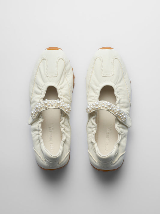 Pearl-Strap Leather Ballet Mary Janes