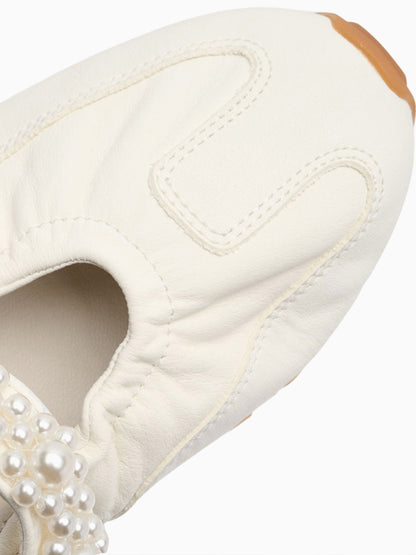 Pearl-Strap Leather Ballet Mary Janes