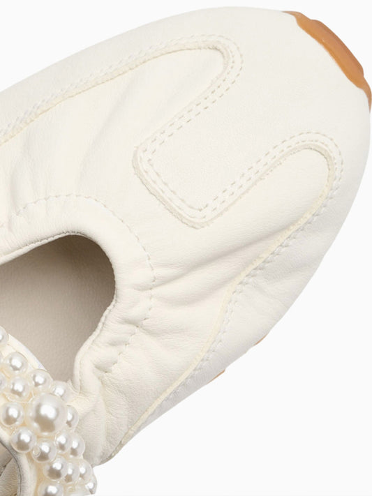 Pearl-Strap Leather Ballet Mary Janes