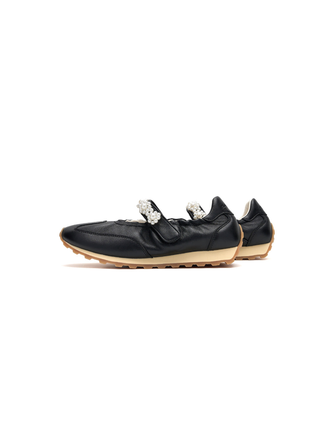 Pearl-Strap Leather Ballet Mary Janes
