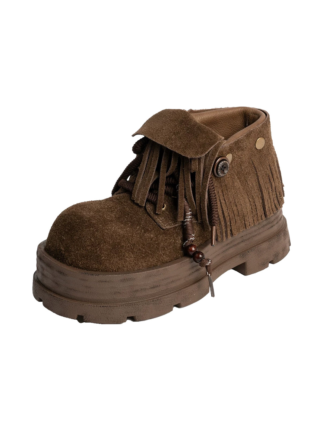 Fringed Suede Cuff Platform Ankle Boots
