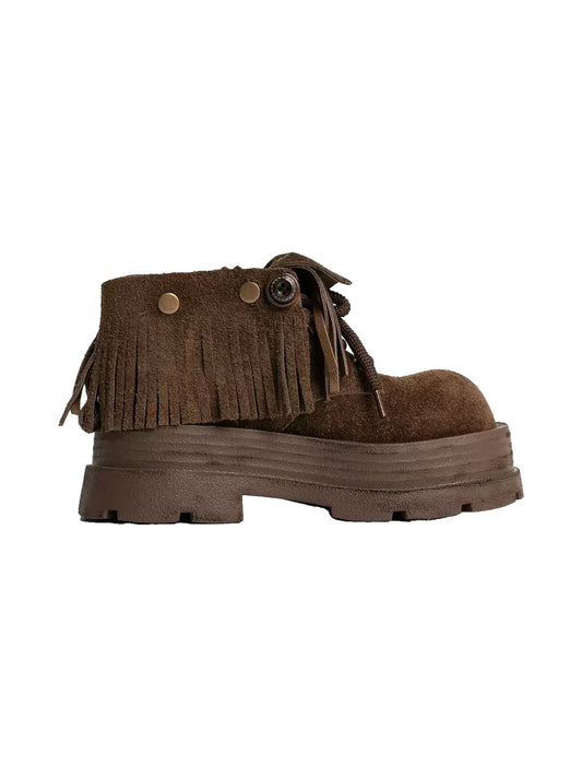 Fringed Suede Cuff Platform Ankle Boots