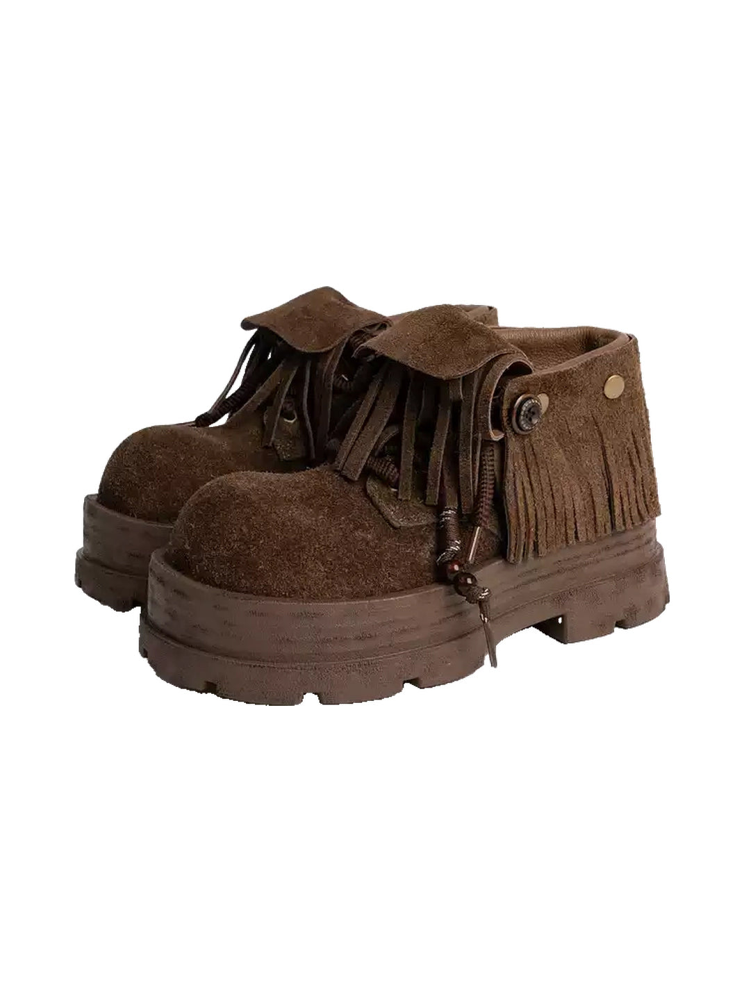 Fringed Suede Cuff Platform Ankle Boots