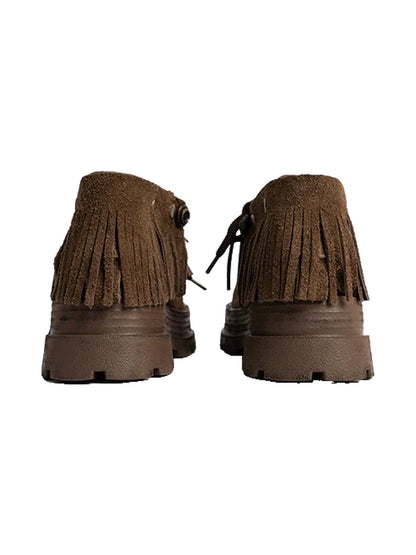Fringed Suede Cuff Platform Ankle Boots