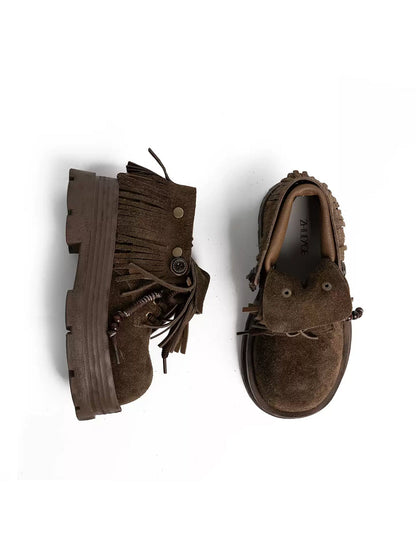 Fringed Suede Cuff Platform Ankle Boots