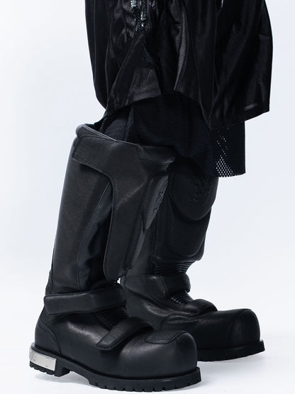 Armored Knee-High Leather Moto Boots