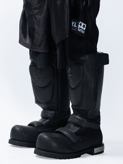 Armored Knee-High Leather Moto Boots