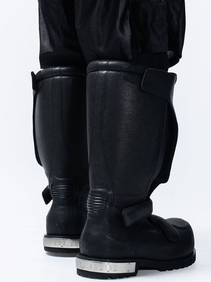 Armored Knee-High Leather Moto Boots