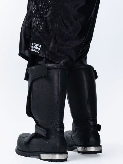 Armored Knee-High Leather Moto Boots