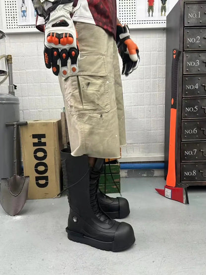Ribbed Knee-High Platform Combat Boots