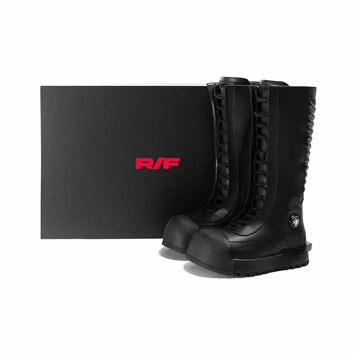 Ribbed Knee-High Platform Combat Boots