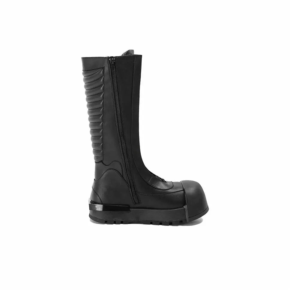 Ribbed Knee-High Platform Combat Boots
