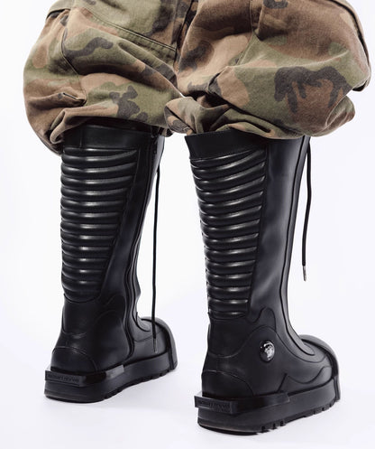 Ribbed Knee-High Platform Combat Boots
