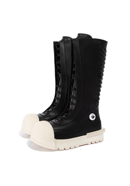 Contrast-Toe Mid-Calf Platform Boots