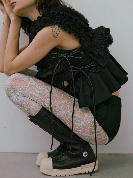 Contrast-Toe Mid-Calf Platform Boots