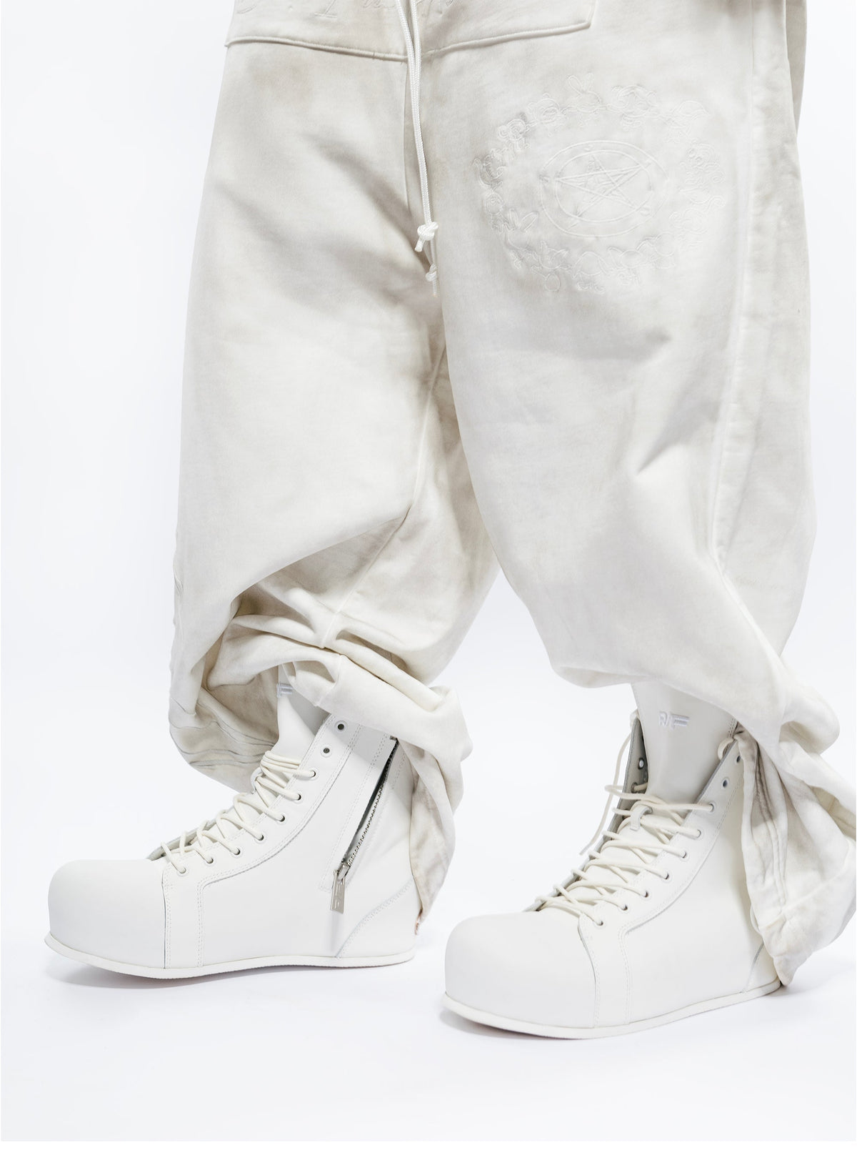 Open-Heel Leather High-Top Boots
