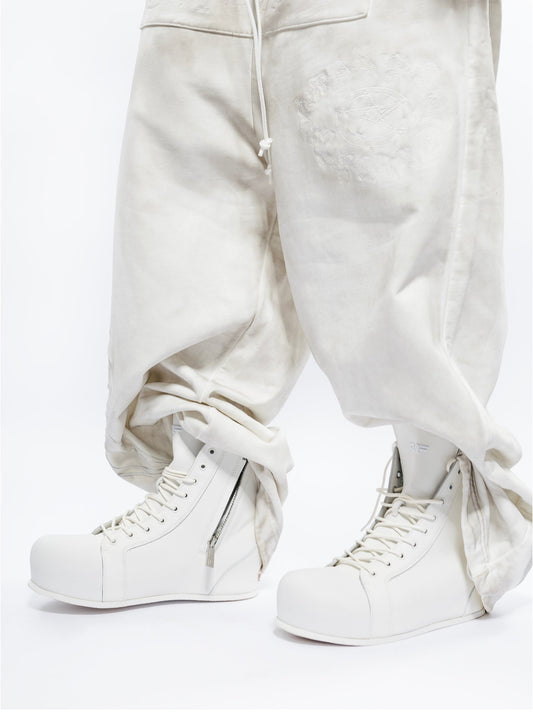 Open-Heel Leather High-Top Boots