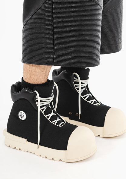 Sculpted-Toe Platform High-Top Boots