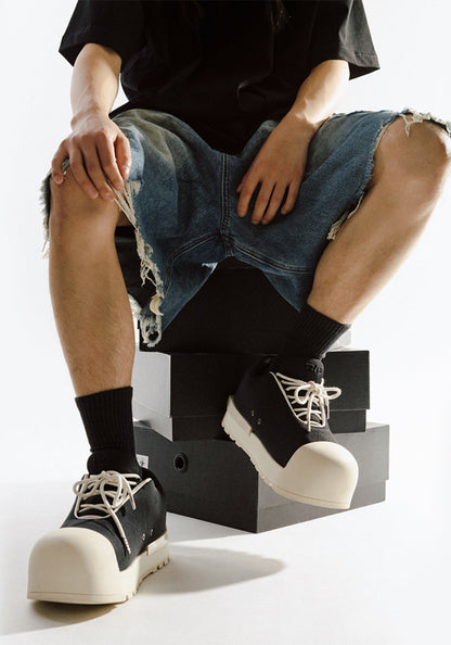 Sculpted-Toe Platform Low Boots