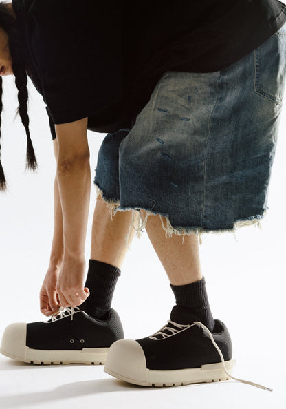 Sculpted-Toe Platform Low Boots
