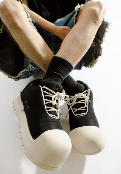 Sculpted-Toe Platform Low Boots