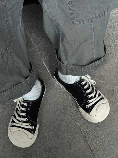 Asymmetric-Toe Platform Canvas Sneakers