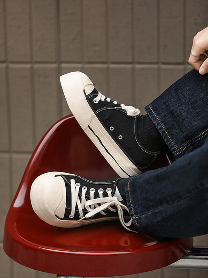 Asymmetric-Toe Platform Canvas Sneakers