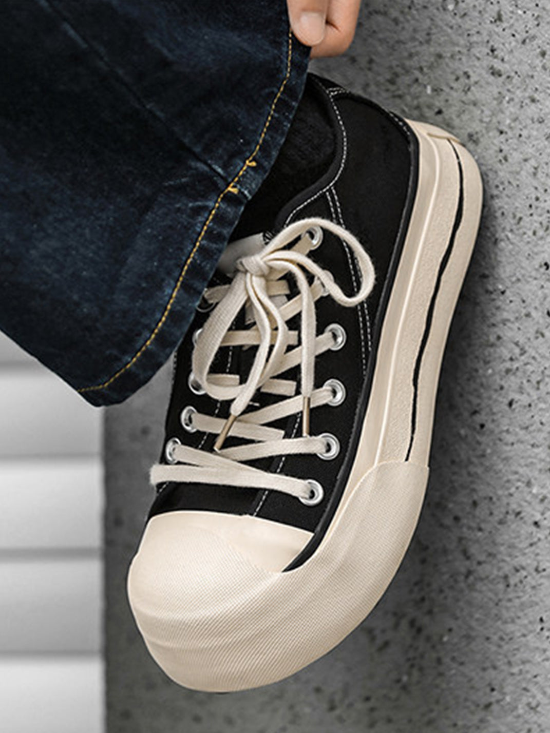 Asymmetric-Toe Platform Canvas Sneakers