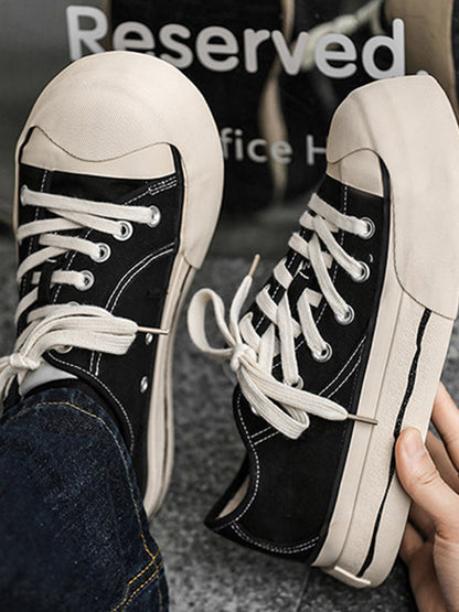 Asymmetric-Toe Platform Canvas Sneakers