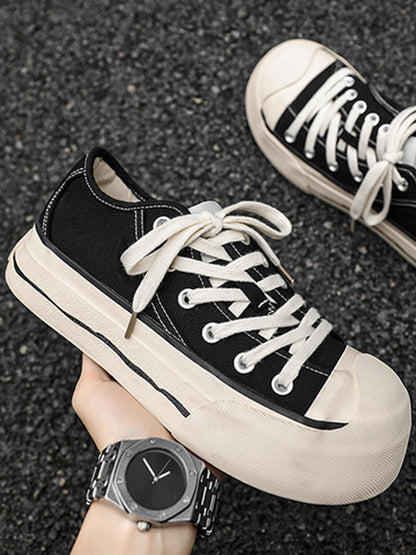 Asymmetric-Toe Platform Canvas Sneakers