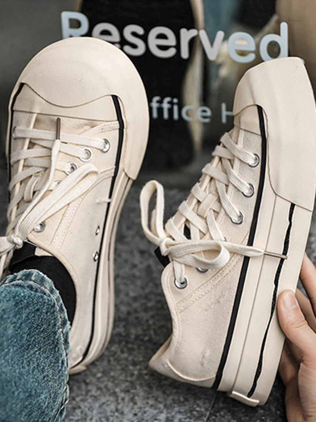 Asymmetric-Toe Platform Canvas Sneakers