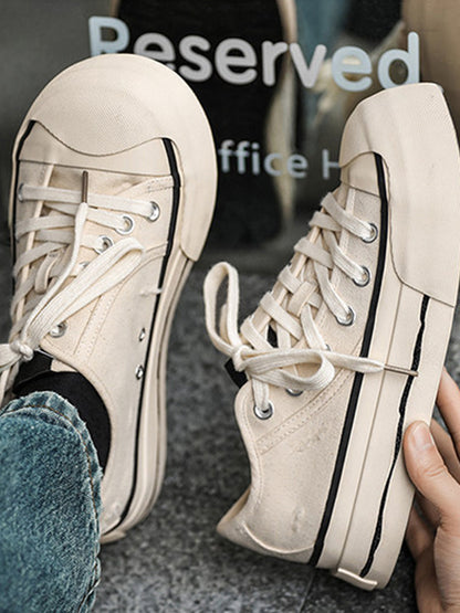 Asymmetric-Toe Platform Canvas Sneakers
