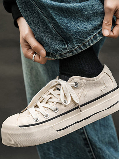 Asymmetric-Toe Platform Canvas Sneakers