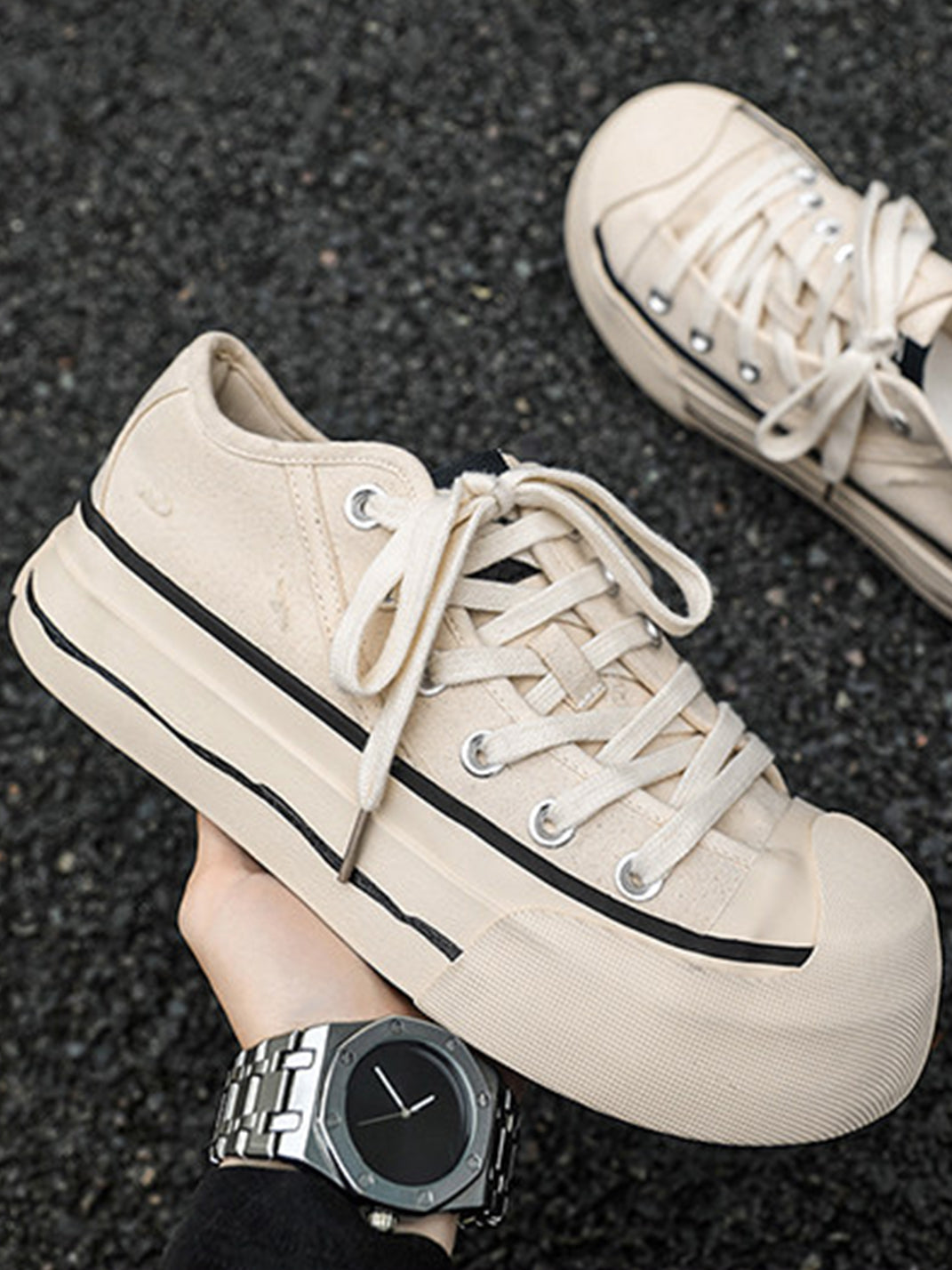 Asymmetric-Toe Platform Canvas Sneakers