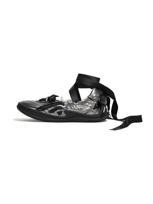 Ribbon-Lace Cutout Ballet Sandals