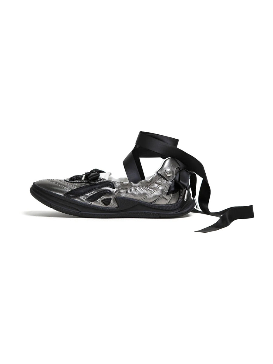 Ribbon-Lace Cutout Ballet Sandals