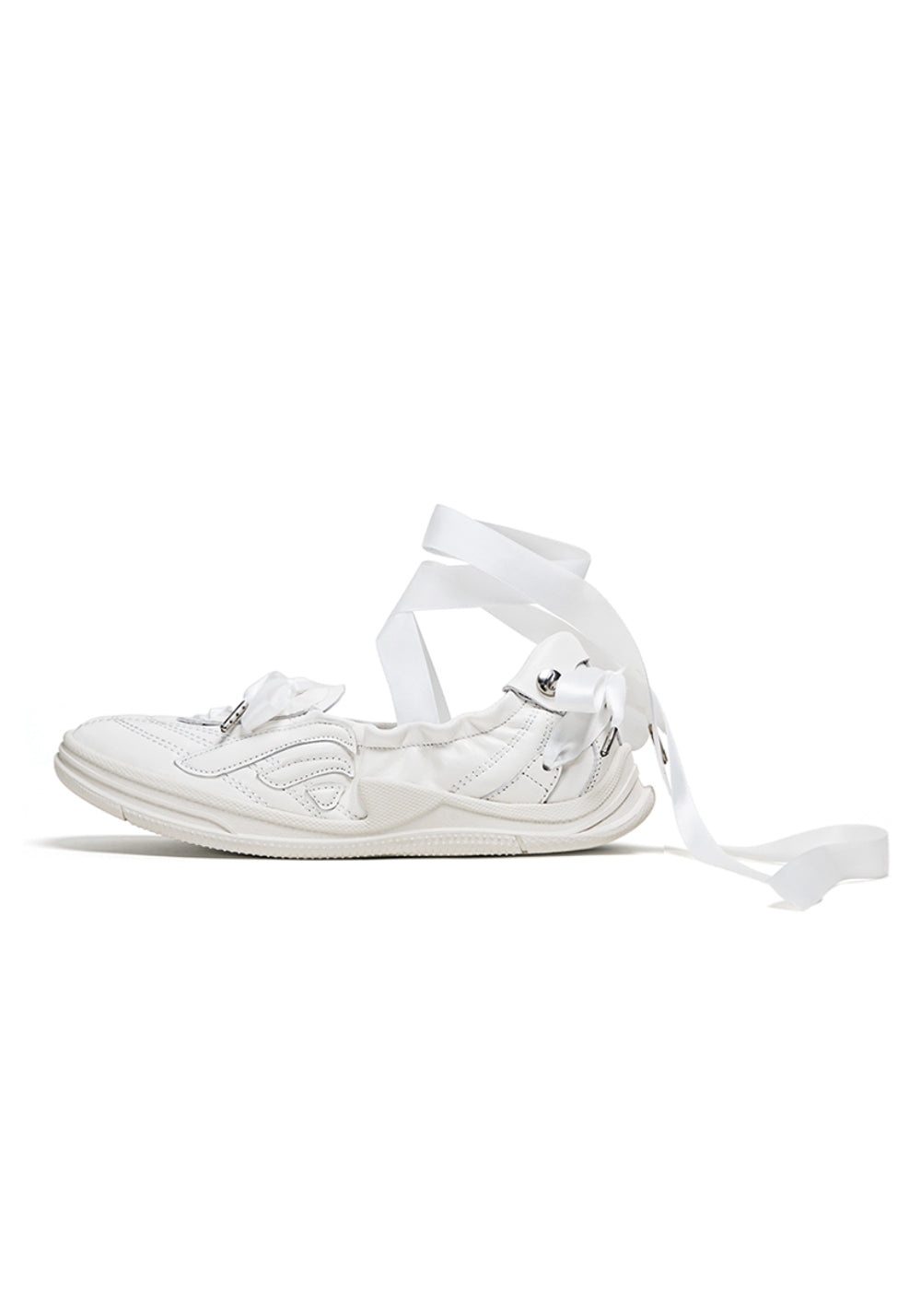 Ribbon-Lace Cutout Ballet Sandals