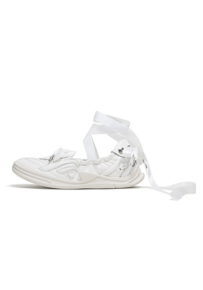 Ribbon-Lace Cutout Ballet Sandals