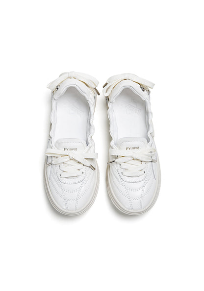 Ribbon-Lace Cutout Ballet Sandals