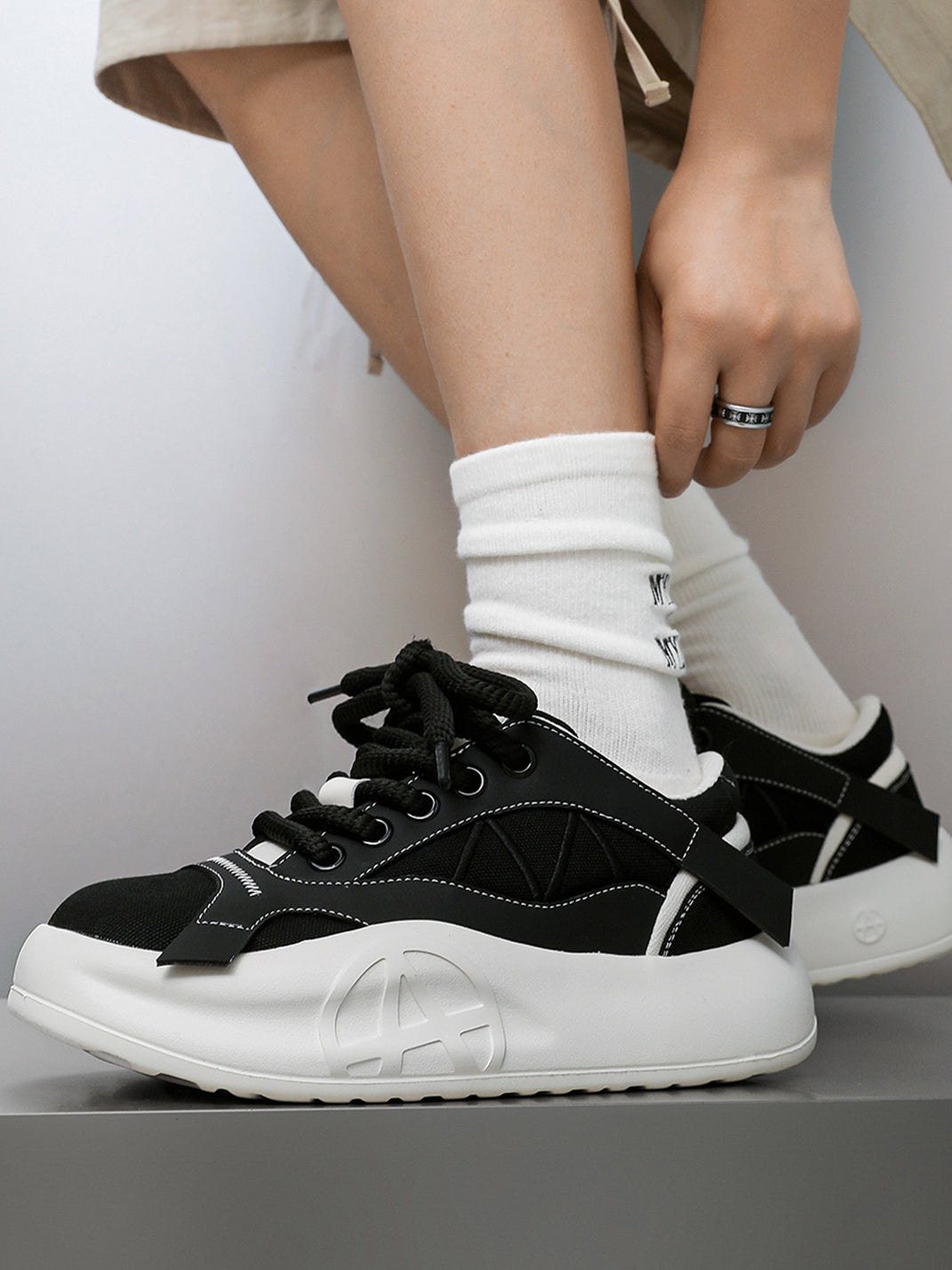 Geometric Panel Platform Runner Sneakers