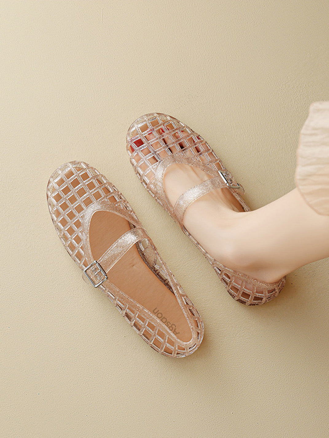 Glitter Caged Mary Jane Jelly Flats