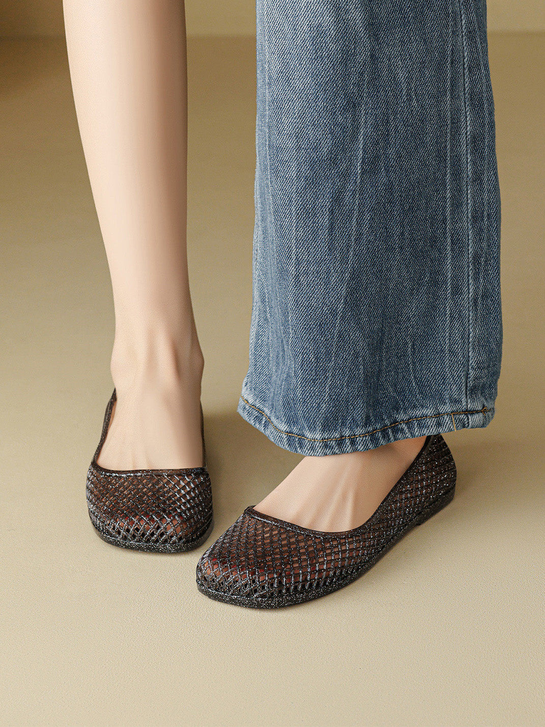 Glitter Mesh Jelly Ballet Flats