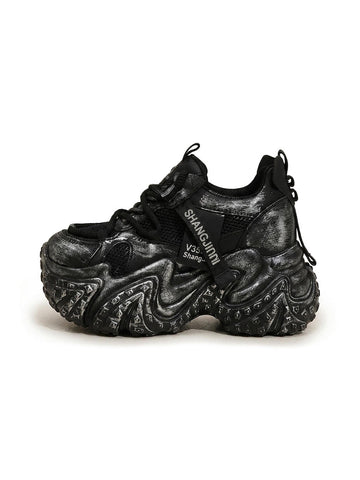 Distressed Sculptural Platform Sneakers