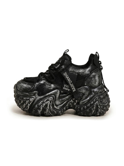 Distressed Sculptural Platform Sneakers