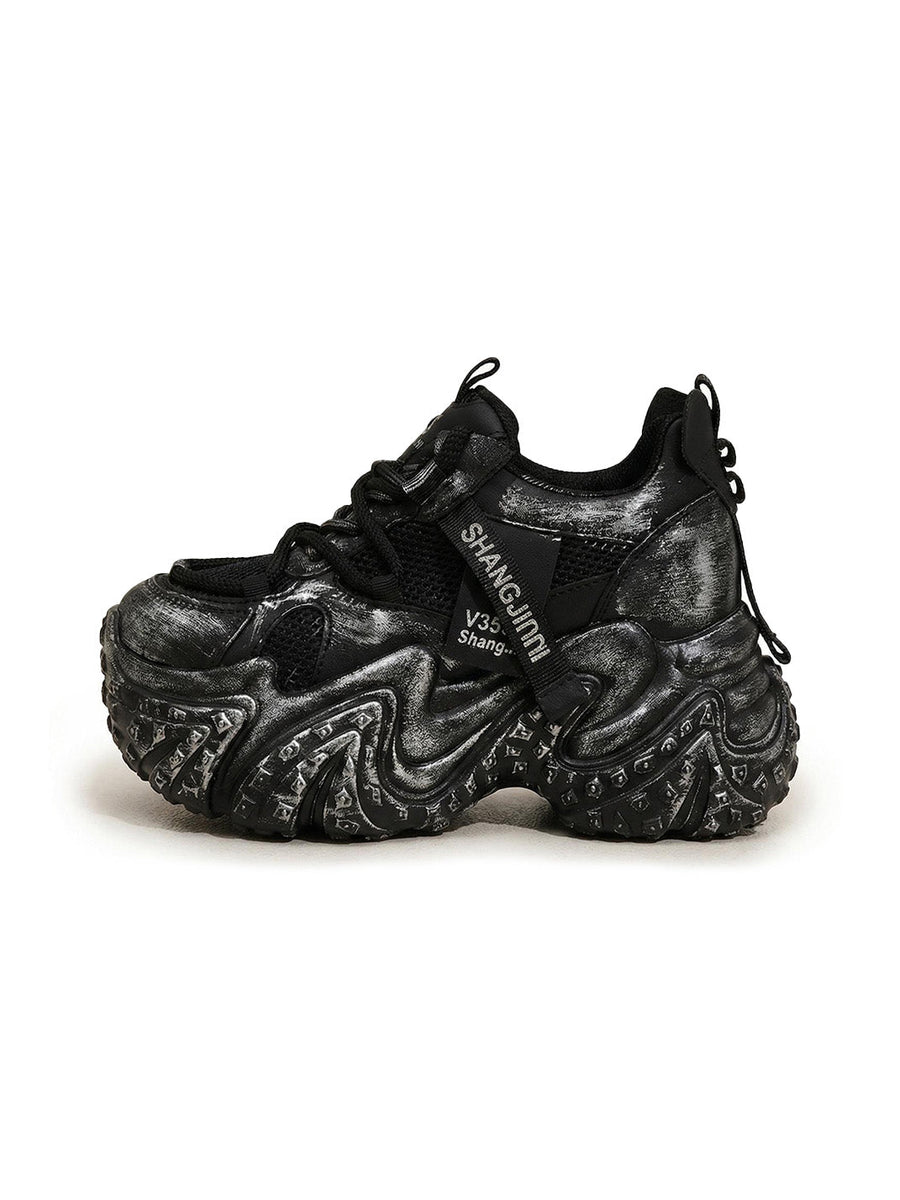 Distressed Sculptural Platform Sneakers